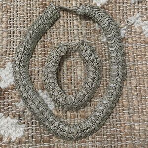 Vintage Egyptian Revival Coil Silver Color Necklace Bracelet set